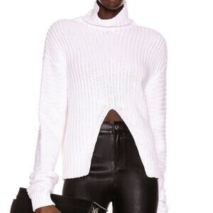 RTA NWT Elsie Chunky Sweater Relaxed Turtleneck Dramatic Front Split White Small